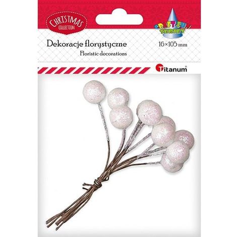 Alambre con bola de 15 mm, purpurina blanca, 10 unidades