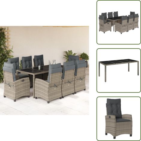 Cojines para sillas - vidaXL Set comedor jardín 9 pzas y cojines ratán sintético gris - Ratán sintético