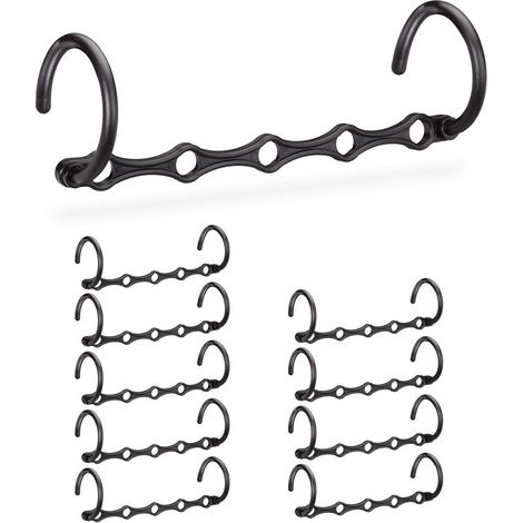 Set mit 10 platzsparenden Kleiderbügeln, Hakenorganizer, Kleiderschrank-Magic-Kleiderbügel, vertikal & horizontal, 37 cm, schwarz (1/4)