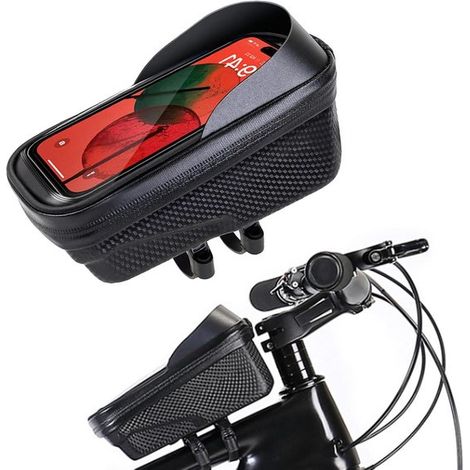 Borsa da telaio per cellulare da bicicletta. Per l'uso in movimento durante il ciclismo. Guscio rigido impermeabile. 15 x 5 x 3 cm. (1/5)