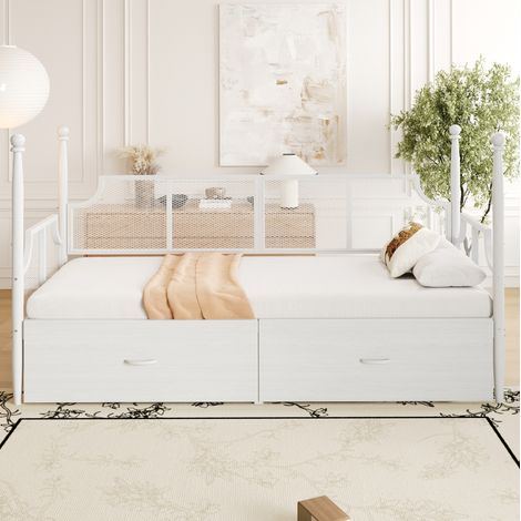 Bett Einzelbett Stauraum Metall 90x200 Weiß OKMYHOME (1/5)