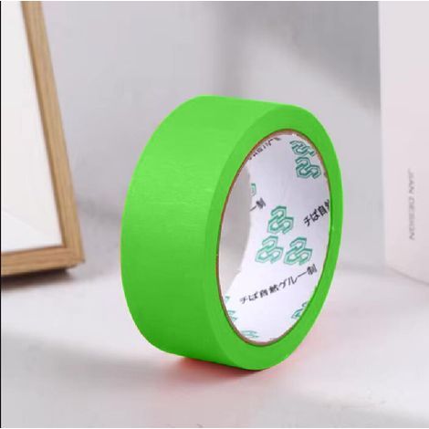 Un rouleau d'autocollants (verts) Ruban de masquage haute adhérence 35 mm x 20 m, inscriptible pour l'étanchéité de la peinture automobile, papier crépon décoratif, ruban adhésif facile à déchirer. (1/5)
