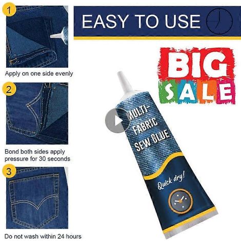 Kit universel de colle à coudre ultra-adhésive (1 à 5 pièces) pour tissus et vêtements, à prise rapide et sèche. (1/2)