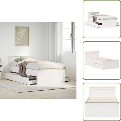 Massivholzbett ohne Matratze mit Kopfteil Weiß 90x190 cm - Bettgestell - Bettgestelle - Bettrahmen - Bett (1/5)