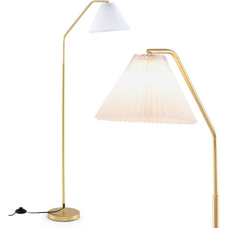 Lampada da terra 168 cm testa orientabile atmosfera accogliente finitura plissettata in metallo bianco e oro 200012294