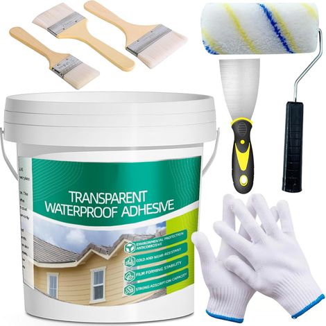 2.5kg/101Fl.oz Liquid Sealant Transparent Sealant Waterproof Brush Putty Knife Work Gloves Paint Roller for Roofing Bathroom Home (1/5)