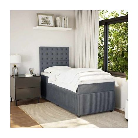 Sommier et matelas style Snowco, gris foncé, 90 × 200 cm, en velours, velours doux et confortable, pour chambre, confort quotidien, assemblage rapide (1/5)