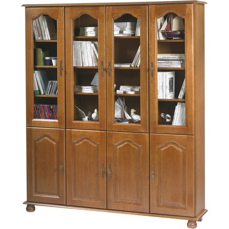 Bibliothèque Chêne 8 Portes 18 Niches 15 Etagères L 158.8 H 182.2 P 33 cm (1/5)