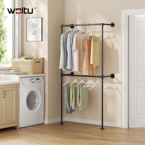 WOLTU Asta Appendiabiti da muro con 2 Barre in Metallo Nero