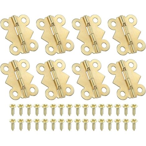 Mini Charnières pour Boîtes à Bijoux 24mm, 8 Pcs 180 Degré Mini Charnières Papillon avec 32 Vis pour Armoire, Boîte en Bois, Tiroir, Artisanat, Doré (1/4)