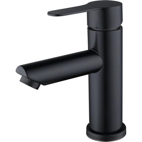 Grifo de baño con salida de agua fría y caliente y manguera flexible de 60 cm. Apto para baños, lavabos, etc. 1 unidad, color negro. (1/5)