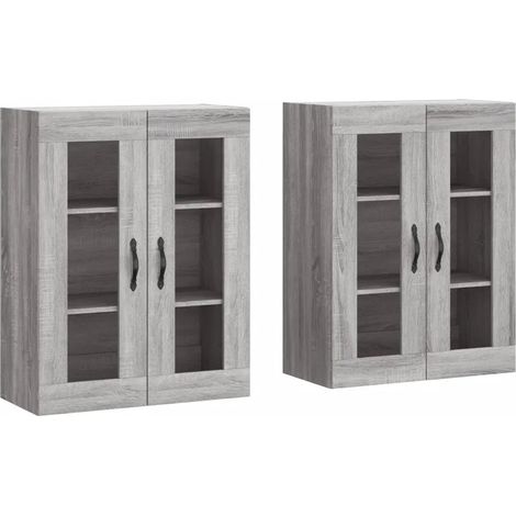 Lot de 2 armoires murales grand espace rangement polyvalent déco pratique 69,5 x 34 x 90 cm en bois sonoma gris (1/5)
