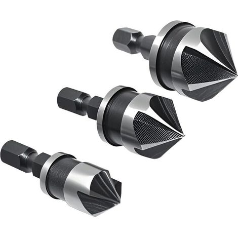 Set di 3 punte coniche a cambio rapido da 6,35 mm con gambo esagonale da 6,35 mm, 5 scanalature, set di punte coniche a 90 gradi, punte coniche da 12 mm/16 mm/19 mm, 5 scanalature -Crezuo