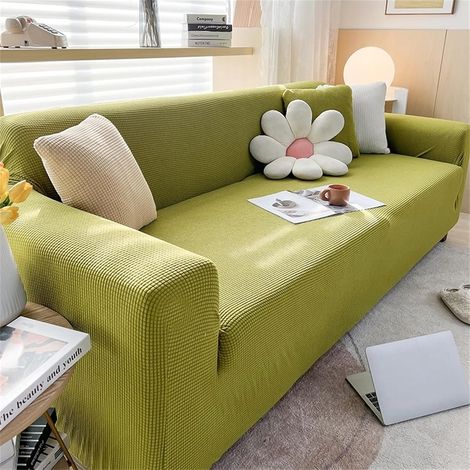Jacquard Sofa Cover, Non-Slip Sofa Protector for 1/2/3/4 Seater Sofas, Soft Elastic Sofa Cover, Thickened All-Inclusive Protective Sofa Cover for Living Room, Bedroom (Green, 2 Seater) (1/5)