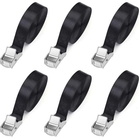 Sangles d'Arrimage 1M, Lot de 6 - Largeur 25MM, Avec Boucle, Charge Maximale 250kg - Pour Moto, Remorque, Porte-vélos (1/4)
