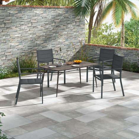 Set aus 4 stapelbaren Gartenstühlen aus Aluminium und Textilene mit Armlehnen, 4-teiliges Set für den Außenbereich