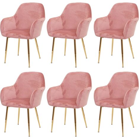 Set 6x sedie poltroncine HHG-240 design retrò velluto rosa gambe dorate