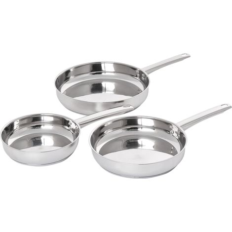 Conjunto de 3 sartenes 3 tamaños acero inoxidable para todo tipo de cocinas plateado Primecook (1/5)