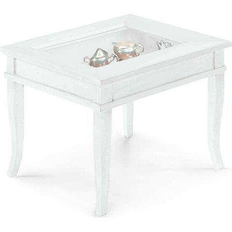 DORIAN - tavolino bacheca in legno massello piano vetro