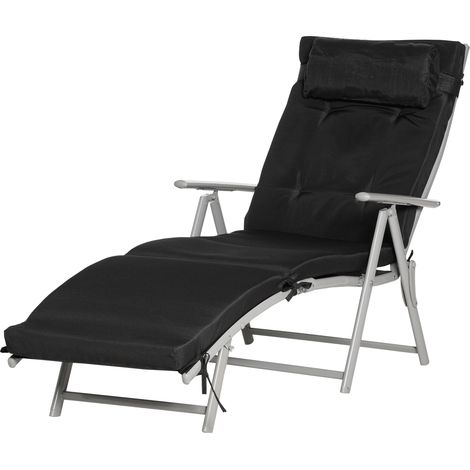 Transat pliant avec appui-tête et coussin d'assise, fauteuil inclinable avec dossier réglable 7 positions, chaise longue de jardin/transat relaxant, charge maximale 165 kg, pour le jardin, les vaca...