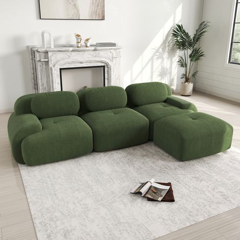 Canapé d'angle modulaire vert en velours côtelé sans montage avec mousse haute résilience et base antidérapante (1/5)