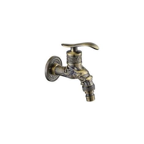 Robinet mural en bronze antique, robinet de jardin extérieur G1/2", robinet d'eau en bronze antique, robinet mural, cuisine, salle de bain, jardin, sculpture de dragon (1/5)