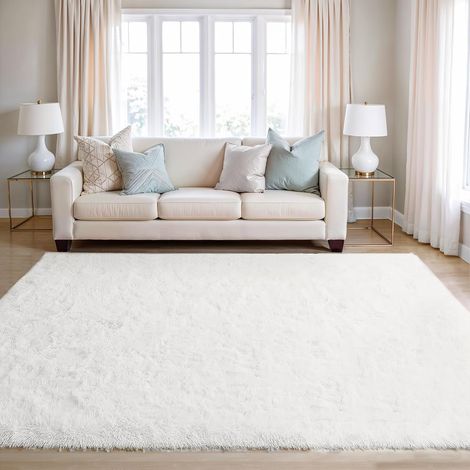 Tapis de Salon Shaggy Tapis Chambre Moderne à Poils Longs et Moelleux, Grand Doux Tapis de Sol Pelucheux Dessous Antidérapant, Blanc Neige, 160x230cm (1/5)