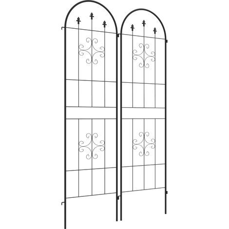 Set di 2 tralicci da giardino. Supporto in acciaio per piante rampicanti. 50L x 180H cm. Nero. (1/5)