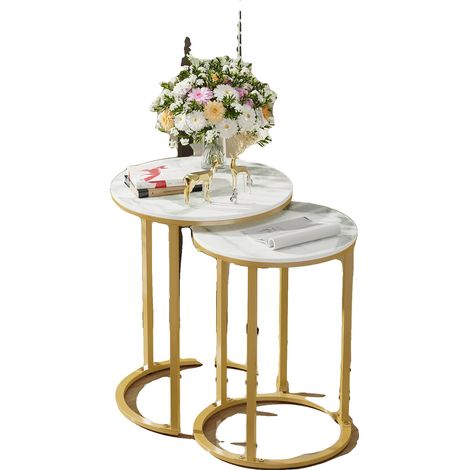 Ensemble de tables d'appoint, plateau en pierre frittée, design moderne minimaliste, Or