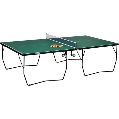 Mesa de ping pong interior plegable con ruedas 274 x 152,5 x 76 cm, verde, con 2 palas y 3 pelotas (1/5)