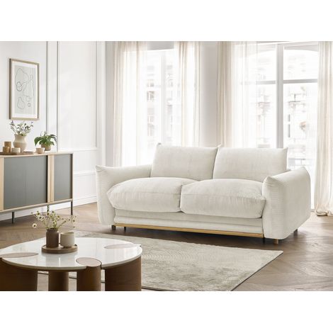 BOBOCHIC - Canapé droit convertible 3 places ERNEST tissu velours côtelé 140x190 Beige (1/5)