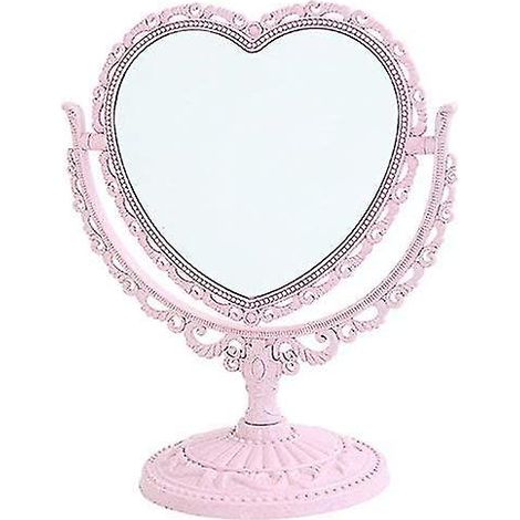 Miroir de maquillage cœur 18 cm, double face rotatif, grossissant x1/x5, miroir de table pour salle de bain, poudre compacte, rétro éclairé LED, chic et pratique (1/5)