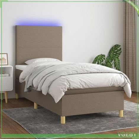 Sommier tapissier - Mod. 3135249 - 90x200 cm - Tissu taupe - Matelas 20 cm ressorts ensachés (1/5)