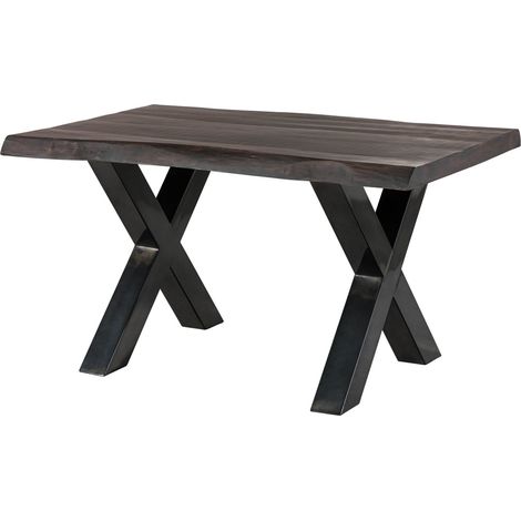 Table à manger 160x90 en bois de manguier laqué gris taupe pieds en X anthracite brillant FREEFORM 5