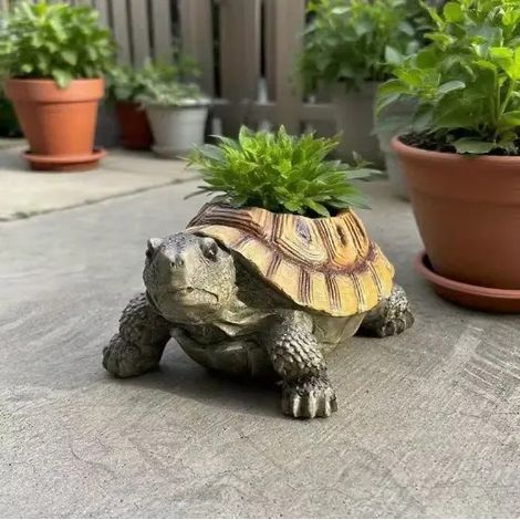 Pot de fleurs réaliste en forme de tortue avec plantes succulentes pour la décoration (1/5)