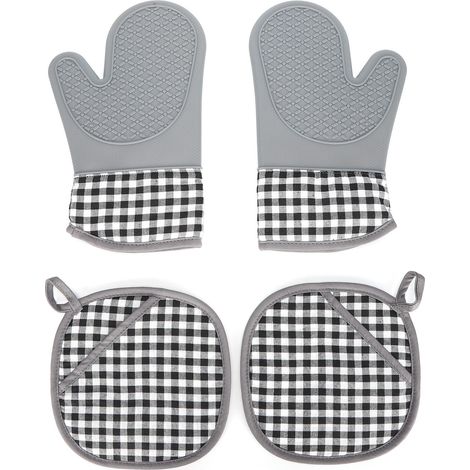 Gants en coton et silicone avec coussinets isolants thermiques, gants de cuisine et maniques pour la cuisson au four. (1/5)