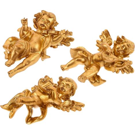 3 Pièces Sculpture Murale Ange en Résine Vintage Légère pour Décoration Intérieure et Entrée, Style Rétro Artistique Finition Dorée Unique (1/5)