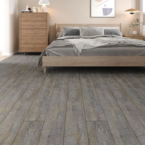Dalle PVC Adhesive Sol Bois Bleu Gris Vintage Carrelage Adhesif Sol PVC Adhesif Bois Gris Carreaux Adhesif Cuisine Imperméable Dalle PVC Sol Chambre Salon Épaissir 1.8mm 90cm×15cm 16 Pièces (1/5)