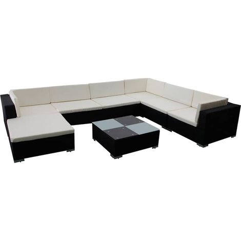 Maison Exclusive - Set Mobili da Giardino con Cuscini 8 pz in Polyrattan Nero (1/5)