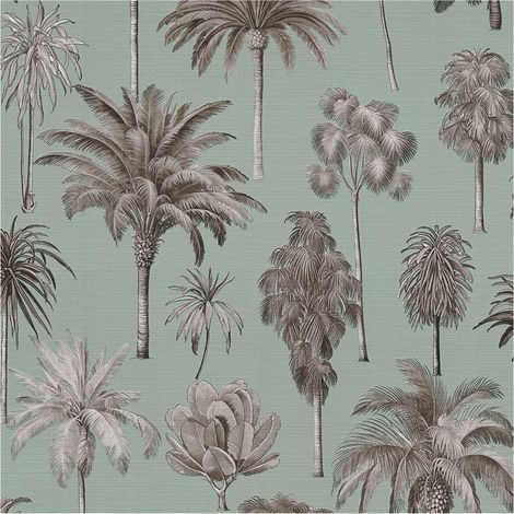 Nature wallpaper wall Profhome 791713 hot embossed non-woven wallpaper slightly textured with palm trees matt turquoise patina green grey pale green 5,33 m2 (1/5)
