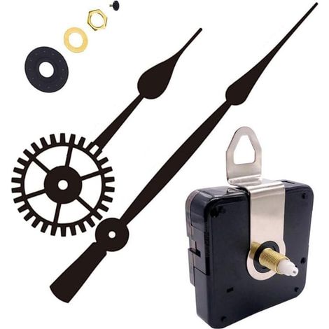Kit de remplacement de mécanisme d'horloge à aiguilles longues à quartz silencieux pour grandes horloges murales de 50 à 60 cm Noir 1