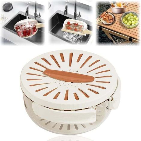 Fruttiera con scopasta e coperchio, cestello scopasta 2 in 1 con manico pieghevole, adatto per lavare bacche e verdure (marrone, 15 cm)