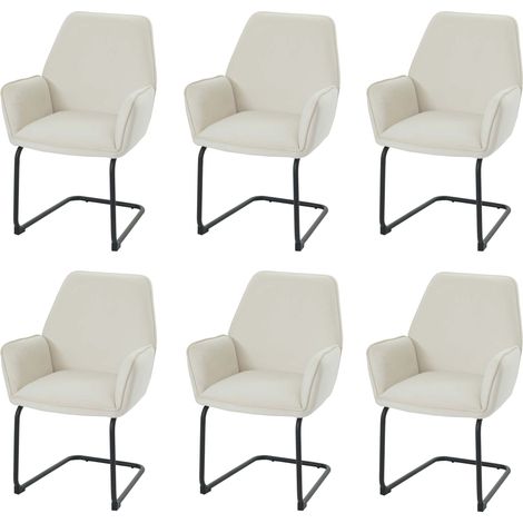 [NEUWERTIG] 6er-Set Freischwinger HHG-410, Esszimmerstuhl Küchenstuhl Stuhl, Stoff/Textil Öko-Tex MVG creme-beige