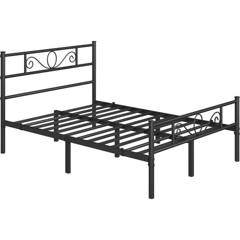 Yaheetech Letto in Ferro Battuto con Doghe Struttura Letto in Metallo Stile Rustico Moderno Nero Matrimoniale 140 x 200 cm