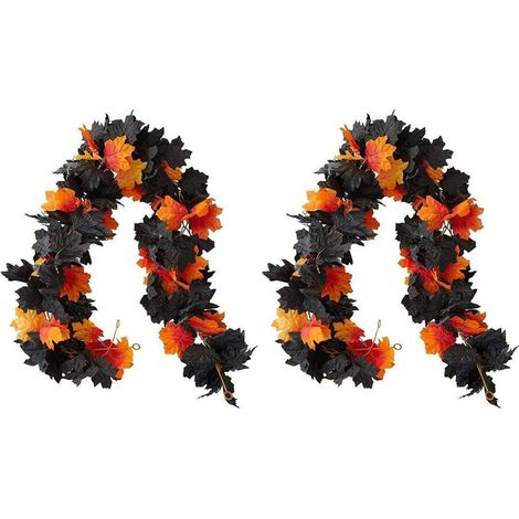 Juego de 2 guirnaldas artificiales de hojas de arce otoñales de 180 cm, ideal para decoración de otoño, Halloween, Acción de Gracias y bodas. (1/5)