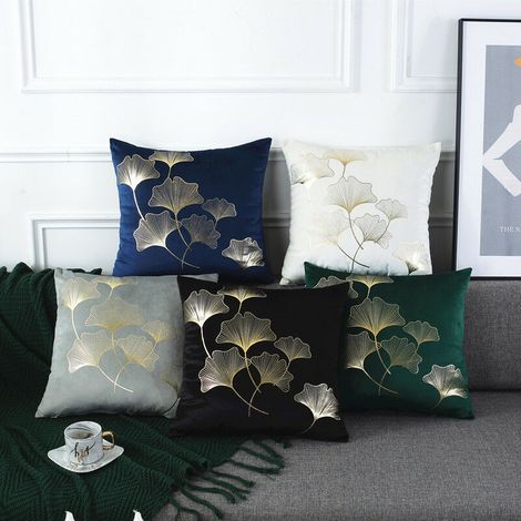 Lot de 5 Housse de Coussin 45x45cm motif feuilles de ginkgo Taie de Coussin Décorative pour Canapé Chambre Coussin (1/5)