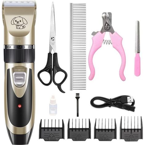 Set tondeuse, 5 modes, lames lavables, silencieuses, avec 4 accessoires de réglage, 1500 mAh, rechargeable, or/noir