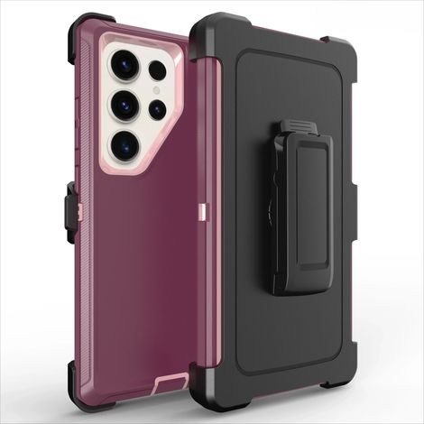 (Bordeaux, Galaxy S22 5G) Étui de protection robuste et antichoc, résistant aux impacts, avec clip ceinture. (1/3)