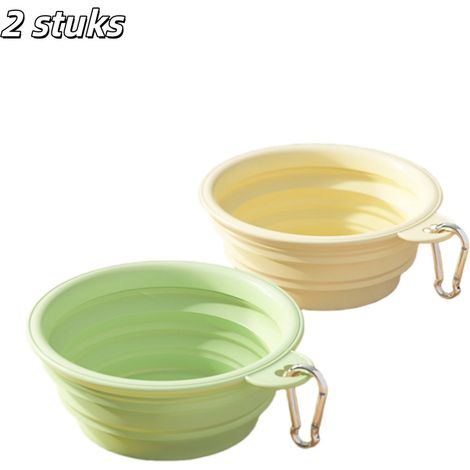 Gamelle pour animaux lot de 2 pièces gamelle en silicone pour chat et chien portable pliable et extensible fournie avec 2 mousquetons capacité 650 ml couleurs jaune vert (1/5)