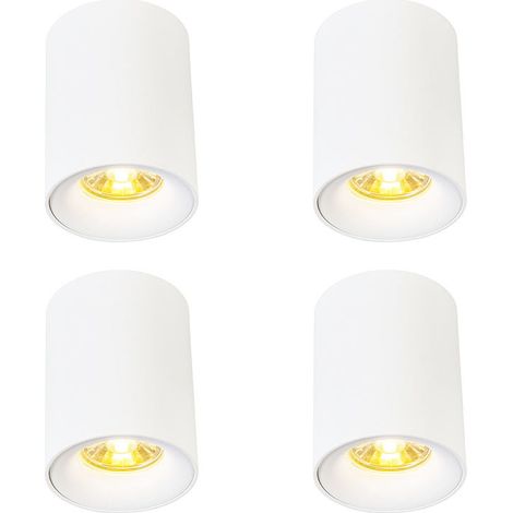 QAZQA Set of 4 Modern Surface-Mounted Spotlights White GU10 50mm